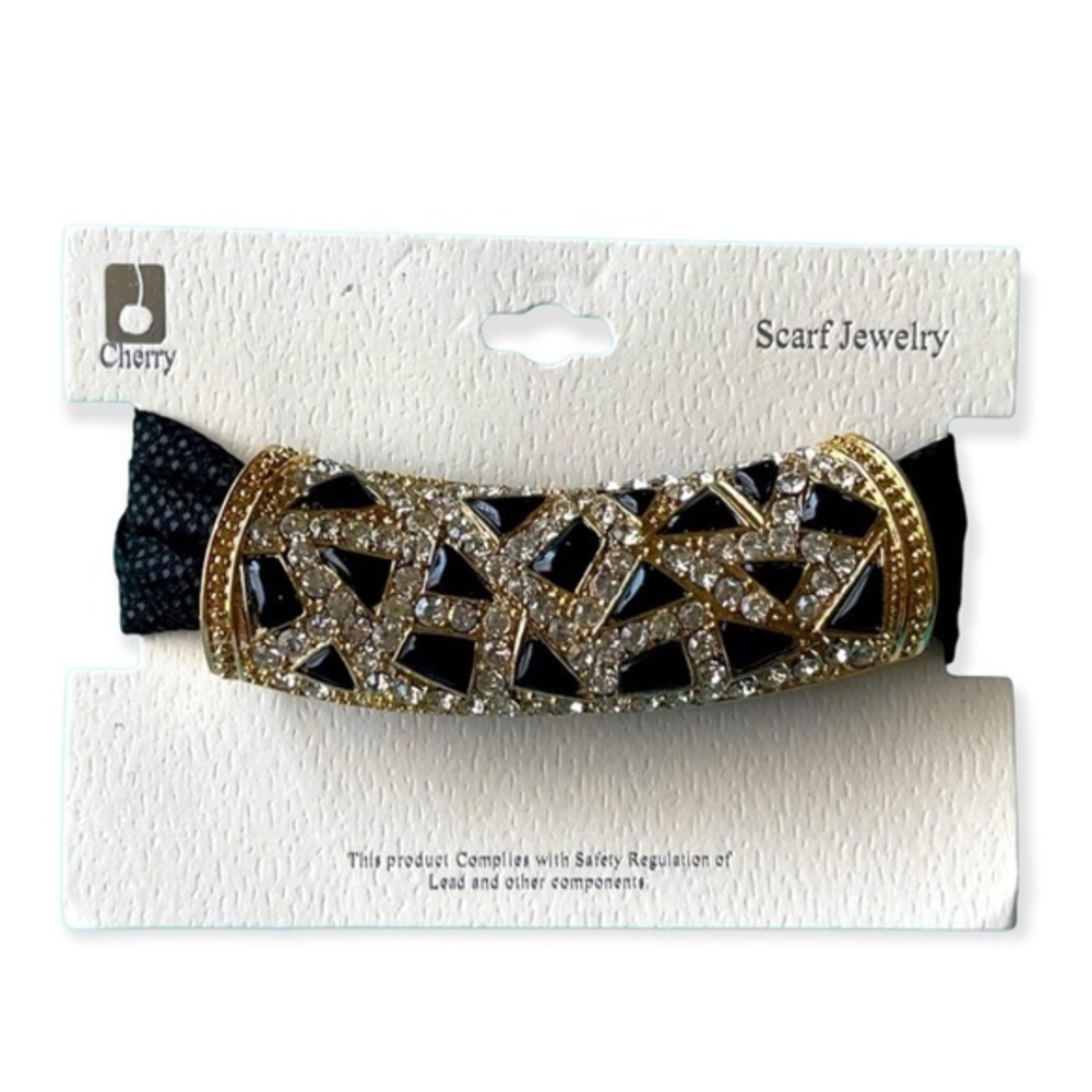 🫶🏻 Scarf Ring Black Gold Rhinestone